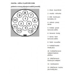 Zástrčka - vidlice 13 pól 12V s gumovým vývodem pro dva kabely