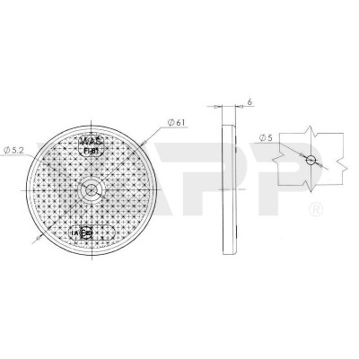 Odrazka kulatá, oranžová - průměr 61 mm s otvorem 5 mm