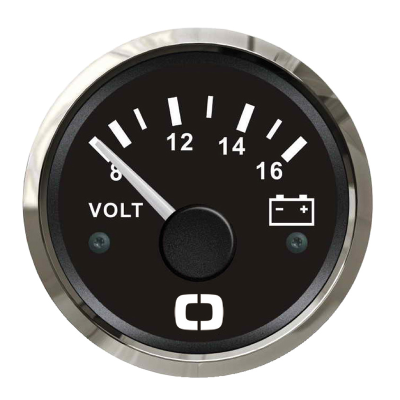 Voltmetr 8-16V, leštěná ocel/černá